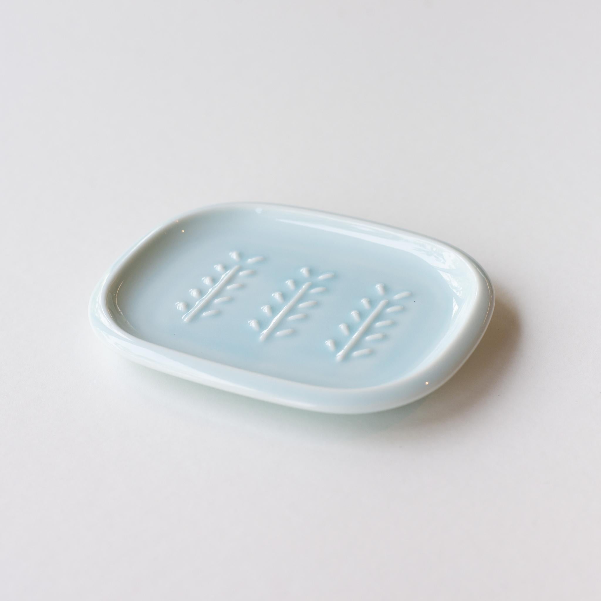 日本深山miyama小葉瓷皂盤(長方型/粉藍/日本製)
